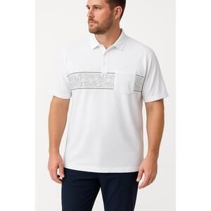 Travis Mathew Polo Shirt XXL White Short Sleeve Preppy Pocket Embroidered Golf